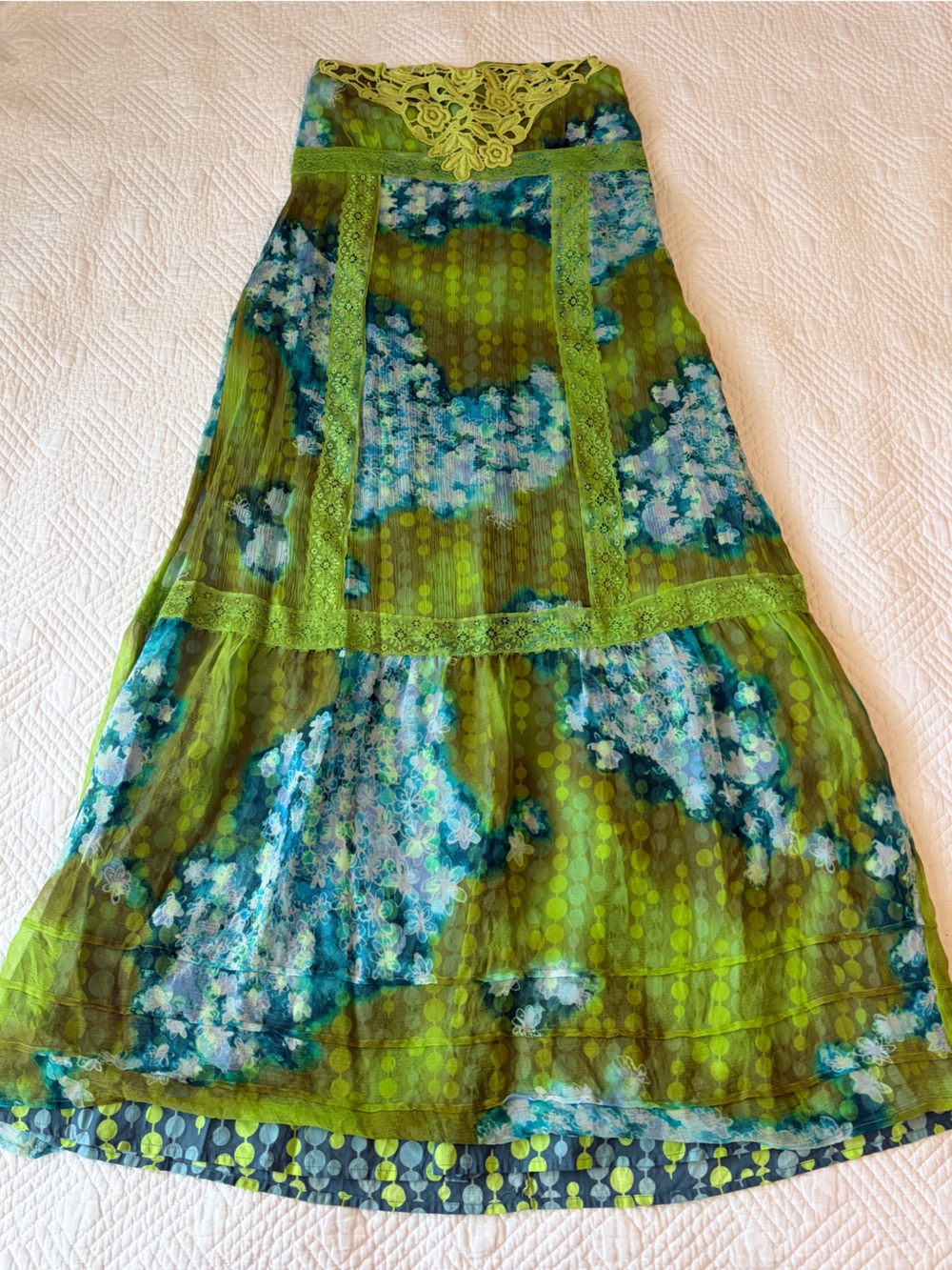 Vintage Free People Green and Blue Strapless Boho Colorful Dress